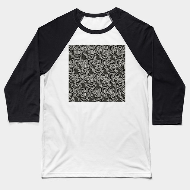 Seamless Wavy Swirls Pattern Baseball T-Shirt by devaleta